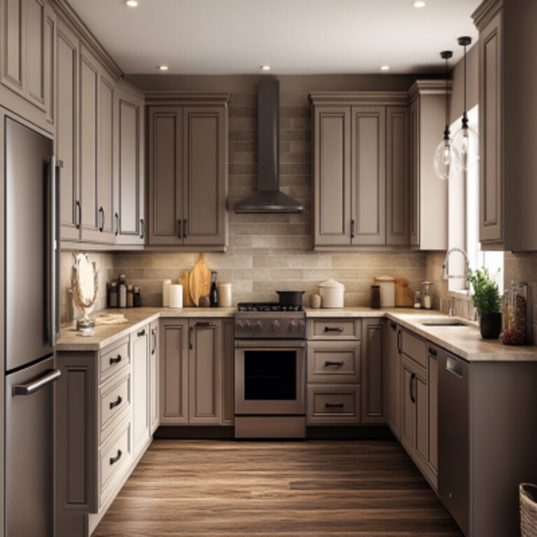 Contemporary U-Shaped Kitchen Design with Suede Finish